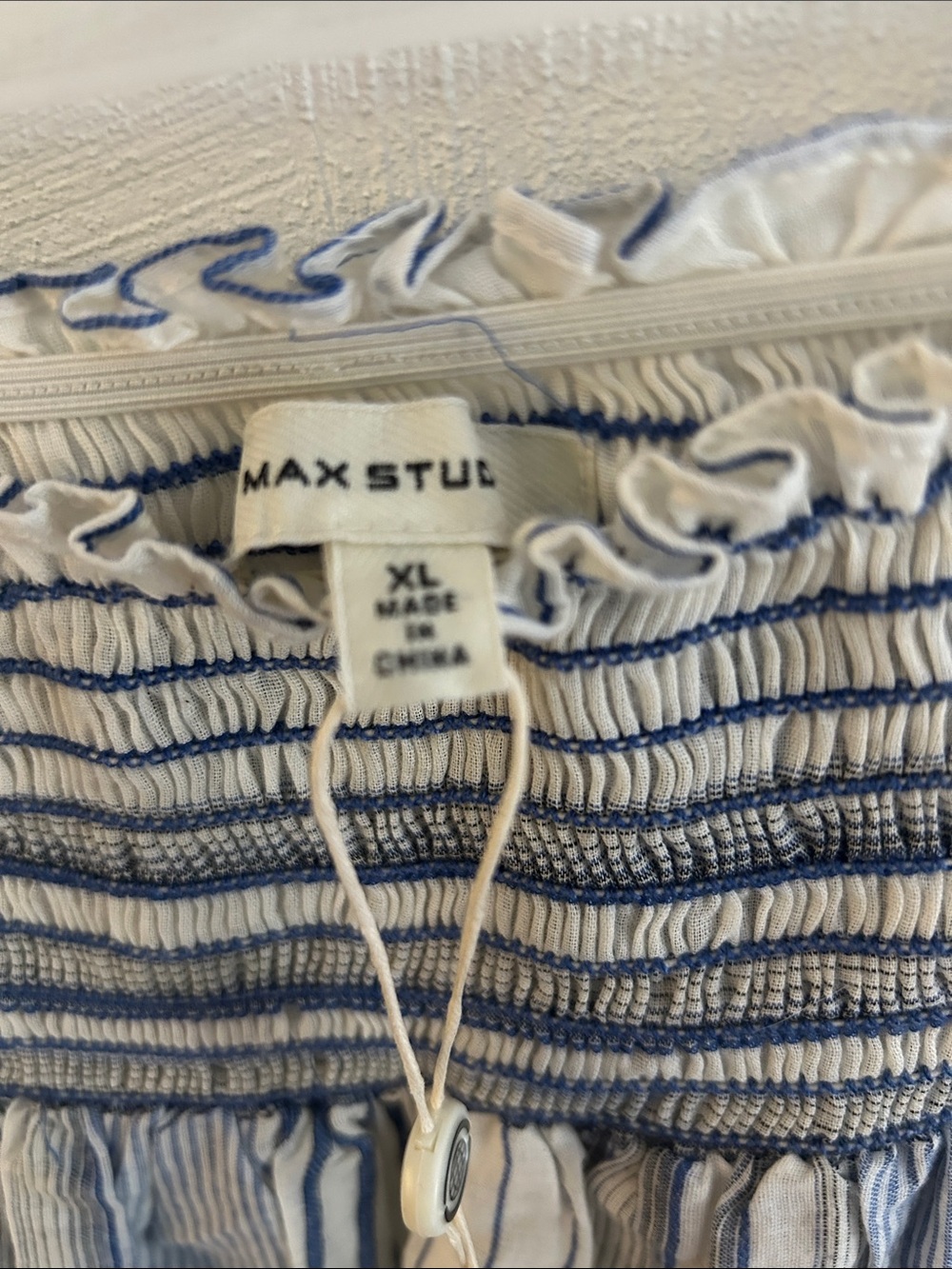 Max Studio Lightweight Blue Striped Cotton Skirt - Picture 6 of 9